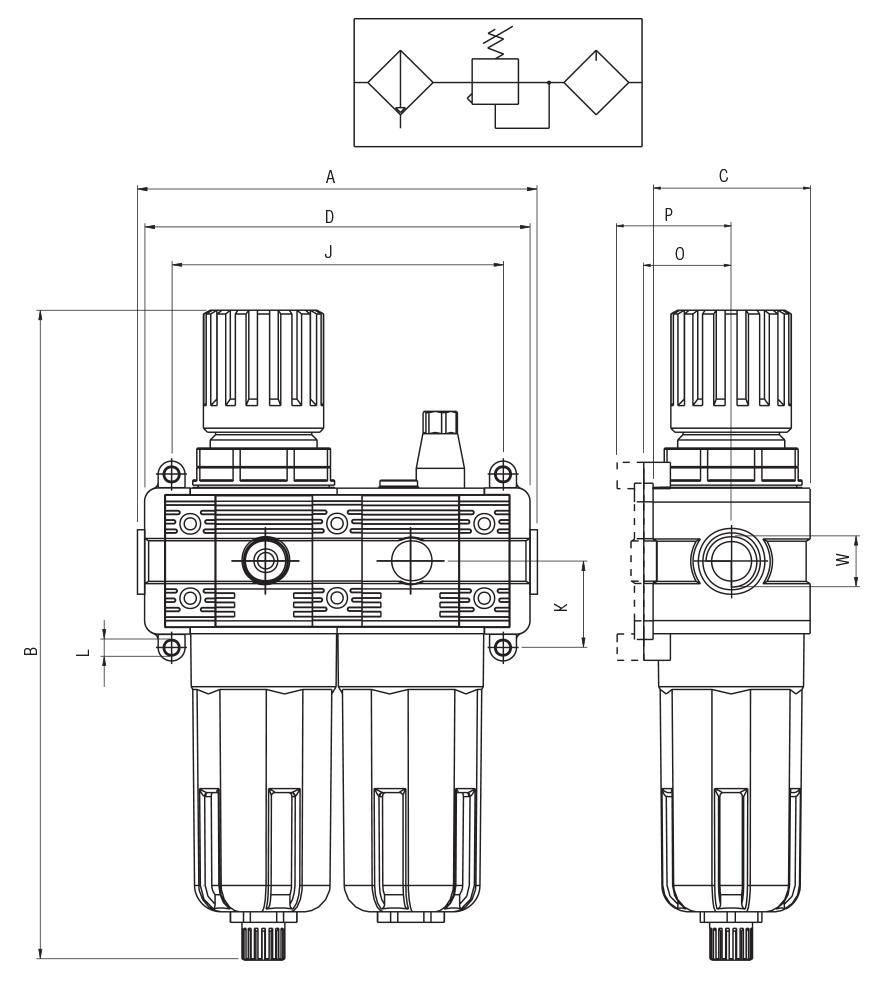 T100 203 141 100 AIGNEP - Блок подготовки воздуха, G1/4, 12 бар, 5 мкм, полуавт. конд.-отвод