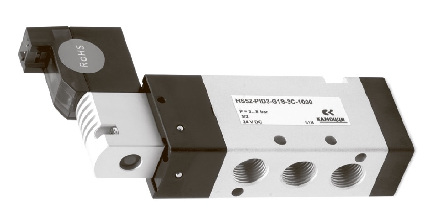 HS52-PID3-G18-3C-1000 CAMOZZI - Быстродействующий пневмораспределитель, 5/2 моност., G1/8, 24 VDC